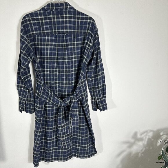 VINCE Multi Plaid Flannel Wool Blend Long Sleeve Dress Womens Size XS Tie Front - Picture 12 of 12
